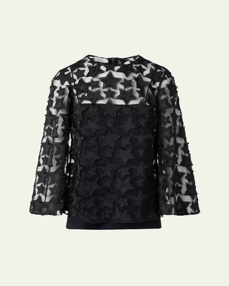 3D Star Embroidery Tulle Loose Blouse